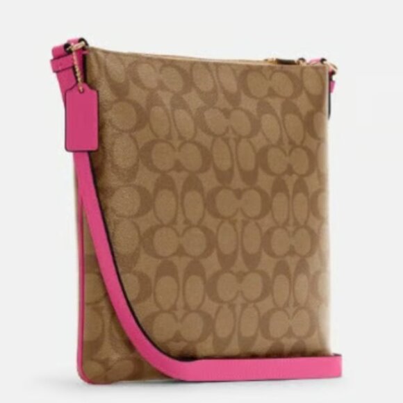Coach Rowan Hot Bold Pink & Khaki File Bag Crossbody Purse Signature C1554 - Picture 8 of 8